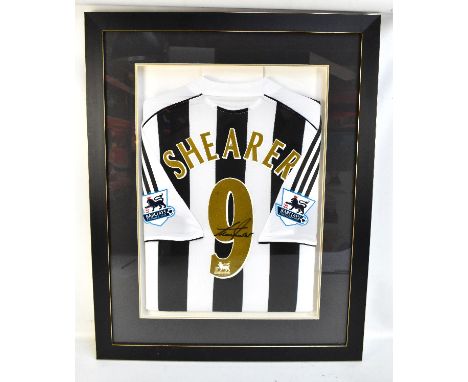 ALAN SHEARER; a Newcastle United signed home shirt, set in contemporary frame, 83.5 x 66.5cm.Additional InformationMarks and 