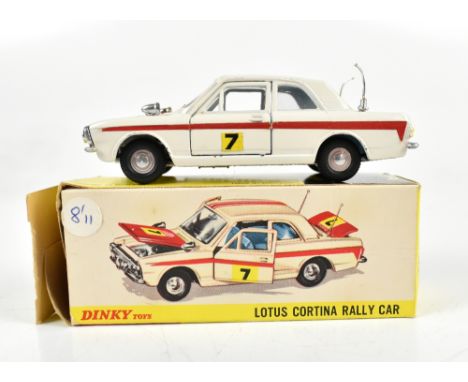 DINKY; a boxed 205 Lotus Cortina Rally Car in red and white with light blue interior and applied decals.Additional Informatio