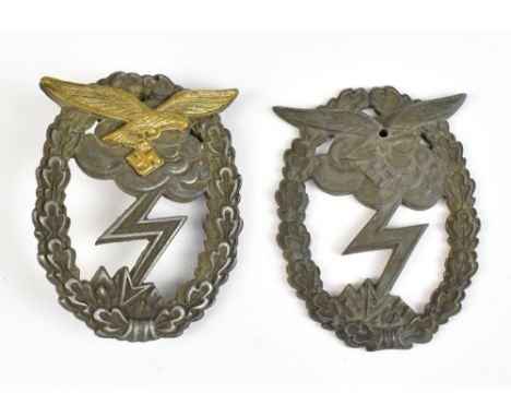 A WWII German Third Reich Luftwaffe Ground Assault Combat badge, 5.6 x 4.5cm, approx 35g, and an incomplete example, approx 2