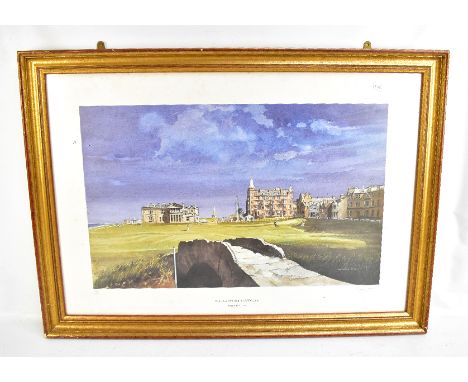 KENNETH REED FRSA; a signed limited edition coloured print 'The Old Course, St Andrews', 284/850, 42 x 67cm, framed and glaze