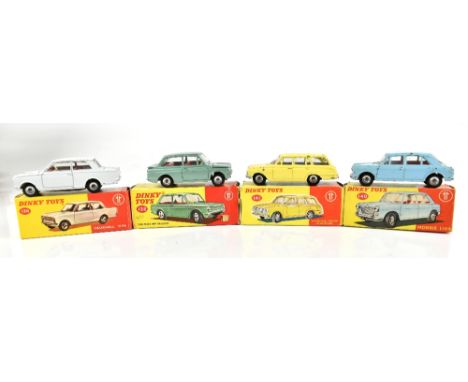 DINKY; a 136 Vauxhall Viva, 138 Hillman Imp Saloon, 140 Morris 1100 and 141 Vauxhall Victor Estate Car, all boxed (4).Additio