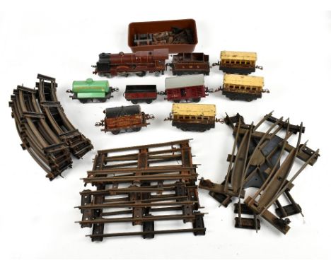 HORNBY MECCANO; an early 20th century tinplate train set comprising clockwork 6100 'Royal Scot' locomotive for restoration, t