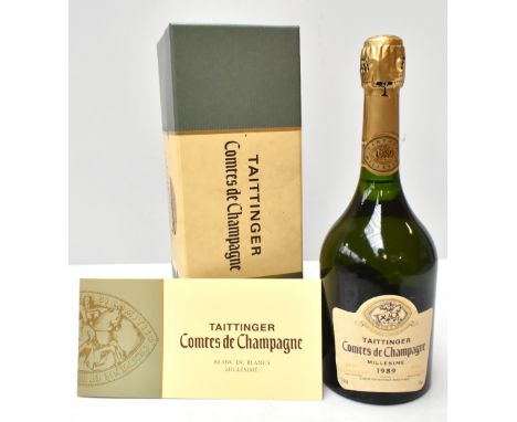 CHAMPAGNE; a single bottle of Taittinger Comtes de Champagne Millesime 1989, in original presentation box with leaflet.