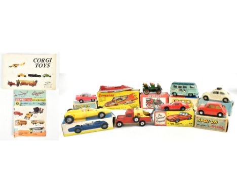 TRI-ANG; three boxed models comprising Meadows Frisky, Fiat 500, and Volkswagen (the latter over painted), also Corgi Land Ro