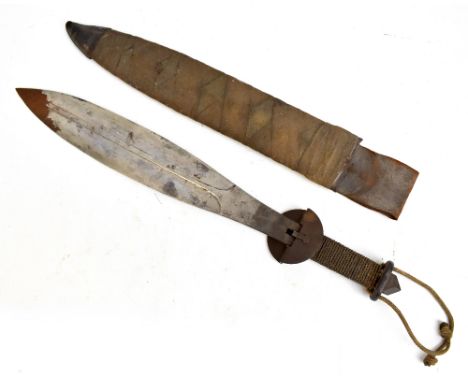 A WWI Welsh trench fighting knife with typical swollen blade, after the model designed by Felix Joubert, unmarked, with hinge