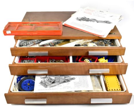 MECCANO; an Outfit No.10 in original wooden three drawer case with Special Models booklets, also a smaller group of component
