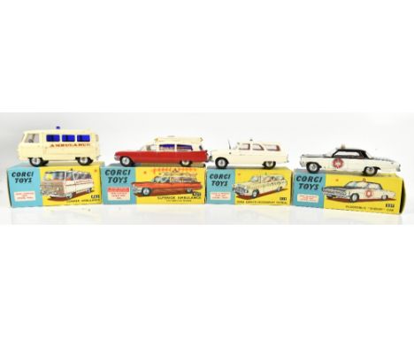 CORGI; a 237 Oldsmobile 'Sheriff' Car, 419 Ford Zephir Motorway Patrol, 437 Superior Ambulance 'On Cadillac Chassis' (af), an
