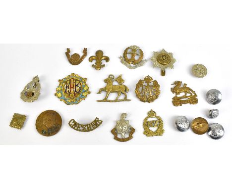 A group of cap badges including New Zealand 'Onward', Royal Berkshire, Royal Sussex, North Lancashire, etc, and further badge