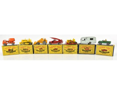 MOKO LESNEY; seven boxed 'Matchbox' Series models comprising No. 9 Dennis Fire Engine, No.12, No.18 (x 2), No.23, No.24 and N
