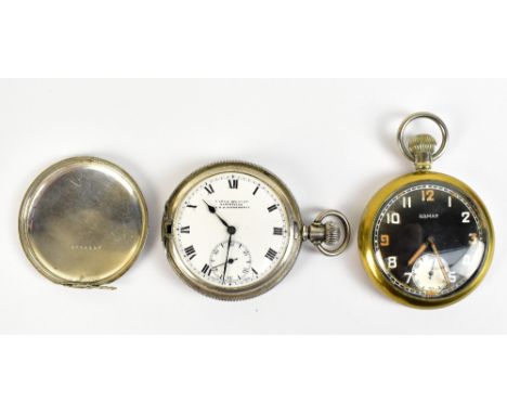 DAMAS; a WWII period base metal military screw wind pocket watch, the dial set with Arabic numerals and subsidiary seconds di