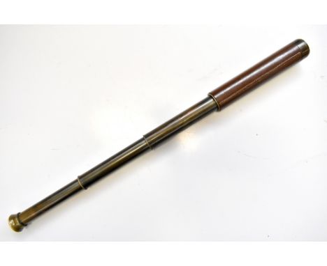 BROADHURST CLARKSON &amp; CO LTD; a three draw leather and brass telescope, length when extended 75cm.Additional InformationY