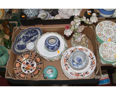 A collection of ceramics, to include a Chinese blue and white porcelain tea bowl, probably Kangxi; a set of 19th century imar