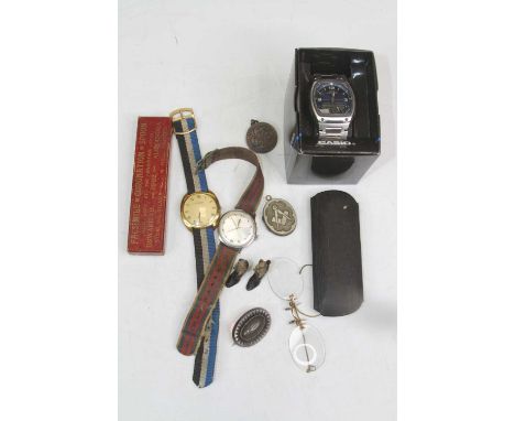 Miscellaneous items to include wristwatches, vintage glasses, Temperance medallion etc 