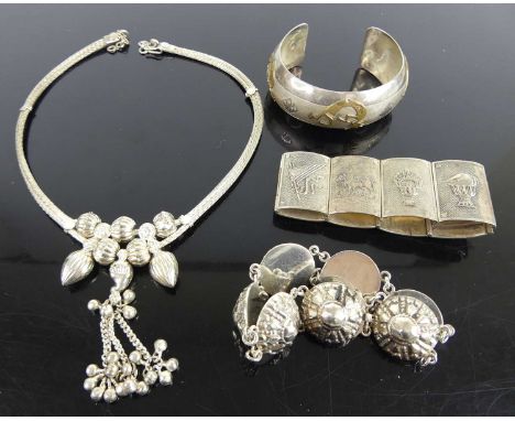 A Thai Nako of Siam sterling silver sectional bracelet; together with other silver and white metal costume jewellery to inclu