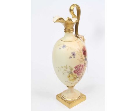 A Royal Worcester blush ivory ewer, decorated with flowers, puce mark to the underside, h.27cmVery minor wear to gilt.Otherwi