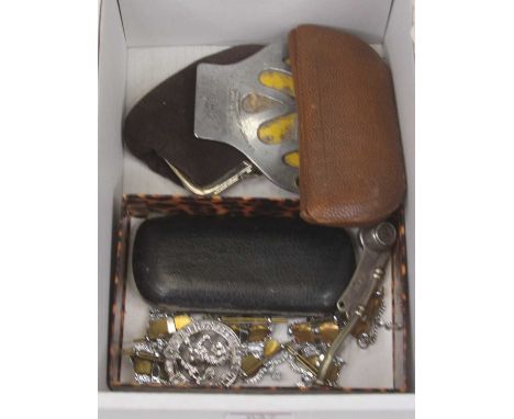 Miscellaneous items, to include a vintage AA badge, bosun's whistle, sunglasses etc 