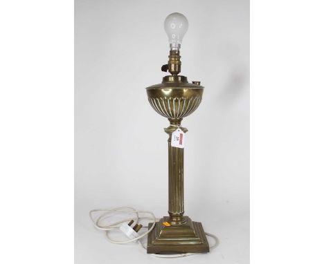 A late 19th century brass oil lamp, converted, h.41cm (excluding fittings)
