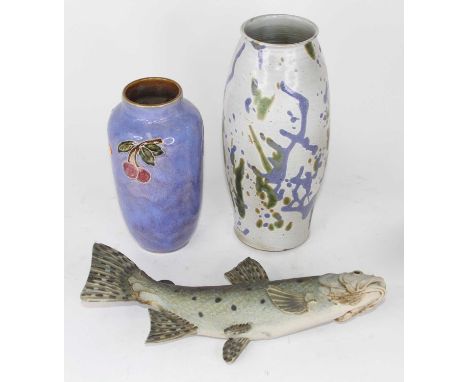 Colin Andrews (contemporary) - a studio pottery model of a trout, signed and dated '97, length 32cm; together with a studio p