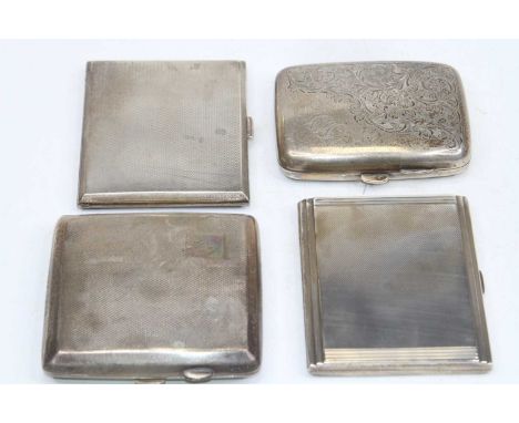 A George V silver pocket cigarette case, having engine turned decoration, Birmingham 1928; together with three other similar,