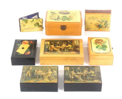 Mauchline ware - eight pieces, comprising three rectangular boxes all with interior table scenes, (A Disputed Point/x 2, A Ga