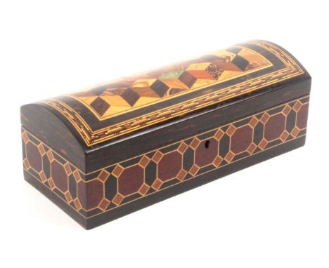 A Tunbridge ware coromandel wood rectangular box by Thomas Barton, the sides with an unusual border of cut corner squares and