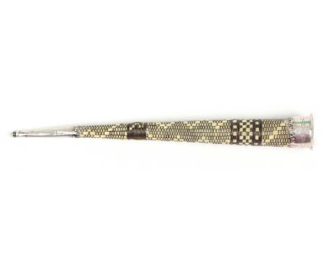 A good example of an early 19th Century Dutch knitting stick, the tapering cylinder body decorated in plaited quill work, eng