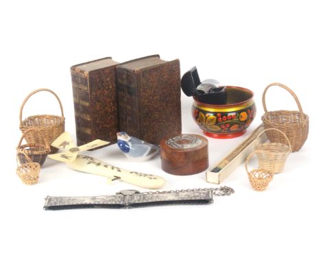 A mixed lot, comprising - a continental white metal bag clasp, 24.5cms, a 'giant' calendar pencil for 1939 'F. Chambers and C