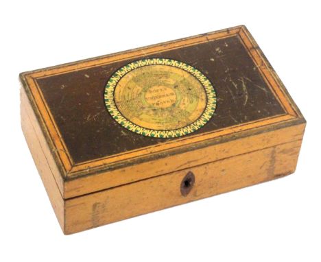 An early Tunbridge ware white wood print, paint and inlaid box, of rectangular form, plain sides with oval inlaid escutcheon,