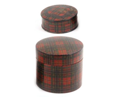 Two unusual Tartan ware cylinder boxes, the first of large form (M'Lean), the interior with a complete lining in silver foil 