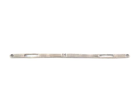 A 17th Century silver bodkin, initialled 'L+R' with single struck mark 'G' with two rectangular slots and two circular end ho