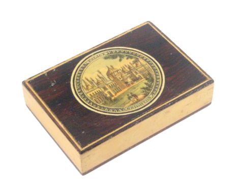 A rare early Tunbridge ware white wood rectangular paper weight, the simulated rosewood top with a central circular colour pr