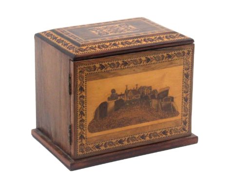 A good Tunbridge ware rosewood table cabinet with a fine view of St Helena Cottage attributed to Alfred Talbot, the plinth ba