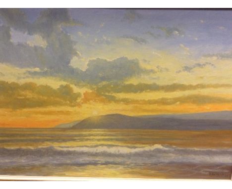 R. B. CASTLE OCEAN SUNSET oil on board, signed 49cm x 74cm Framed