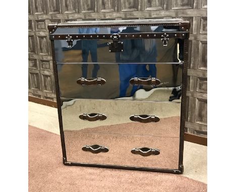 CONTEMPORARY CHEST OF DRAWERS by ANDREW MARTINwith three canvas-lined long drawers and lidded, hinged compartment above, in a