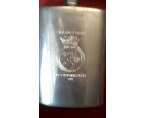 Hip Flask-HMS Swiftsure with Crest-Decommissioning 1991, Made in Sheffield, English Pewter