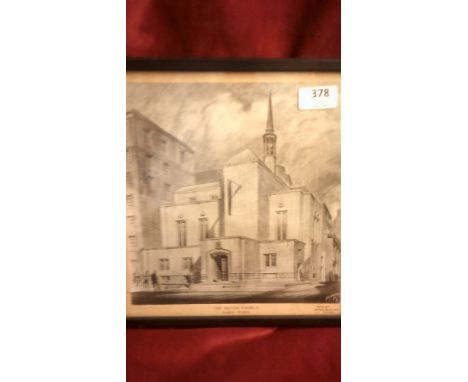 Architectural print of 'The Dutch Church' at Austin Friars. Framed. Good.