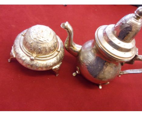 Vintage Teapot-White metal oriental teapot And sweet meat dish.