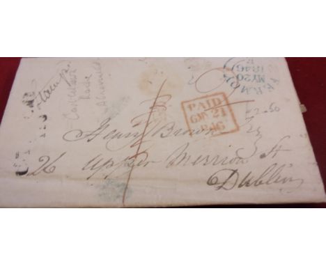 Ireland 1846-EL Castletown Roche to Dublin with rare abbreviated Castle R mileage/116, boxed paid/bag in red, superb 'E' doub
