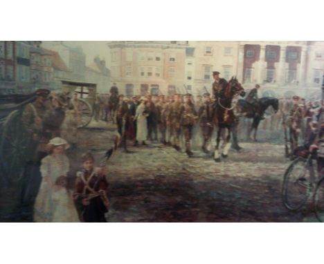 Print-8th battalion Sherwood Foresters 1914, Newark Market Place, framed(wood)-Picture size without frame 36 x 24