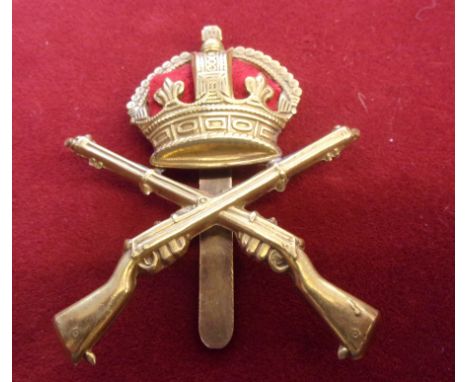 School of Musketry Forage Cap Badge (Gilding metal with red felt behind the crown) slider, as worn 1902-1919. K&amp;K: 1950.