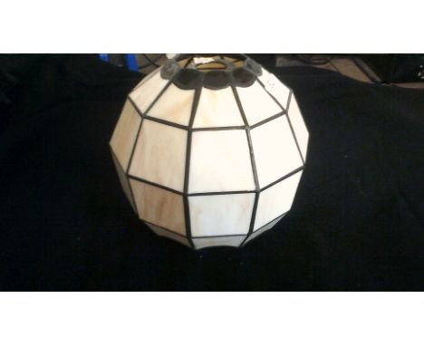 Vintage Lamp Shade-with cream stained glass, ceiling pendant light shade in excellent condition