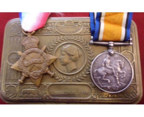 1914-15 Star Pair to:- 15264 Sjt. J. R. Benson. Liverpool Regiment in a Princess Mary Gift Tin. A scarce Regiment. 40