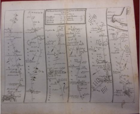 Antique Maps - 1719 Road Map - Kings Lynn to Harwich from 'Principle Roads of England and Wales' reduced from Ogiby, 22cm x 1