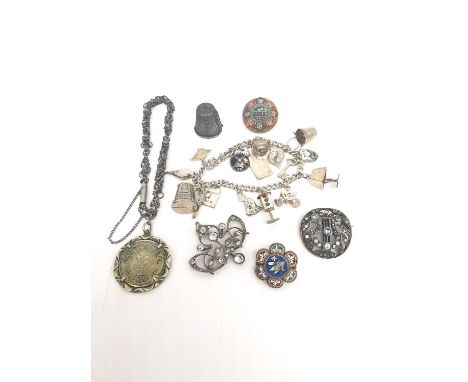 A collection of jewellery, including two Venetian micro mosaic brooches one with a dove motif, a 800 silver and paste Art Nou