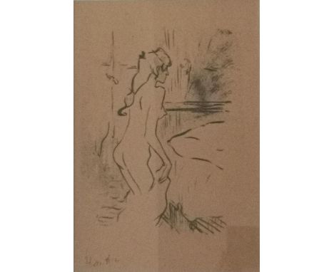 After Henri de Toulouse-Lautrec, signed lithograph titled 'Study of a Woman'. Framed and glazed and signed in plate with note