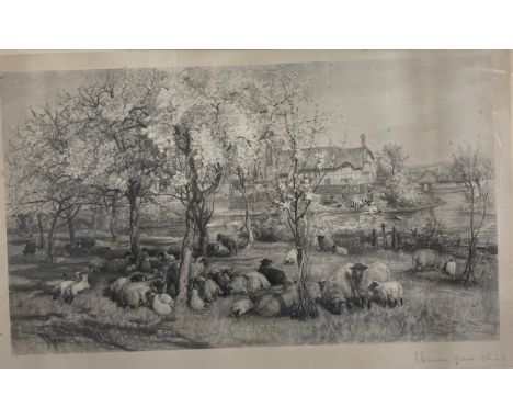 Joseph Denovan Adam (1881-1935), and early 20th century lithograph after the original painting, rural scene with grazing shee