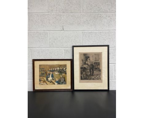 An early 20th century lithograph with colours titled 'Bardell Versus Pickwick' by Cecil Aldin (1870-1935) from the 'Pictures 