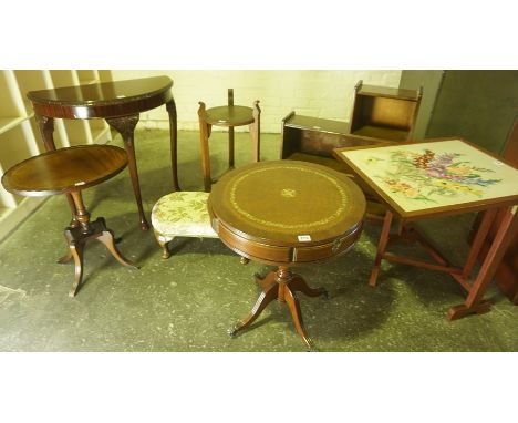 Mixed Lot of Occasional Furniture, to include a drum table, hall table, firescreen etc, (7)