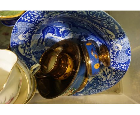 Box of Blue and White Dinner Wares, to include a toilet basin by Doulton
