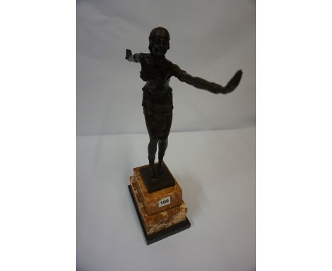 After Chiparus, Cast Bronze Art Deco Style Figure, Modelled as a semi clad female, stamped DH Chiparus and Deposse, 36cm high